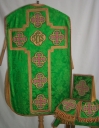 Ornement vert 2 : chasuble, bourse du corporal, étole, manipule, voile de calice