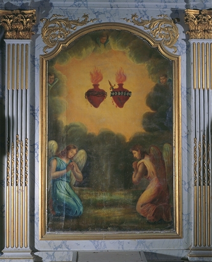 Tableau (tableau d'autel) : Adoration des Sacrés Coeurs de Jésus et Marie