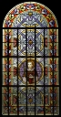 Verrière à personnages de la baie 6 : Saint Etienne et verrières décoratives des baies 2, 4 et 00