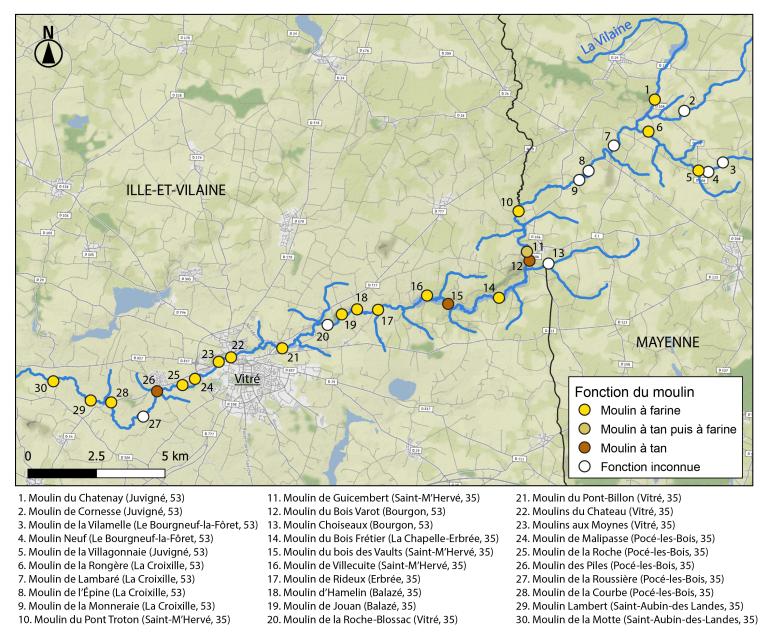 Les moulins du cours d'eau La Vilaine (partie amont)