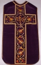 Ornement violet 1 : chasuble, bourse de corporal, étole, manipule, voile de calice