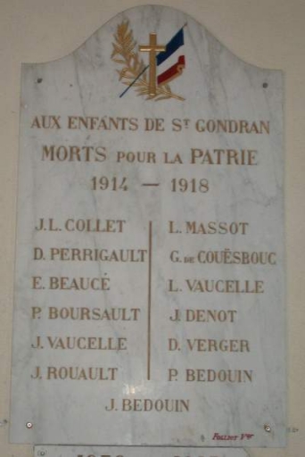 Tableau commémoratif des morts de la guerre 1914-1918