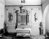 Retable latéral nord, ses statues et son tableau : La Donation du Rosaire