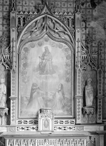 Tableau d'autel : Donation du Rosaire à Saint Dominique et à Sainte Catherine de Sienne