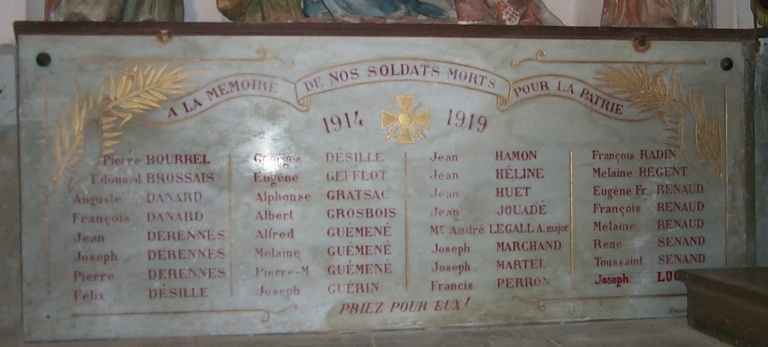 Tableau commémoratif des morts de la guerre 1914-1918