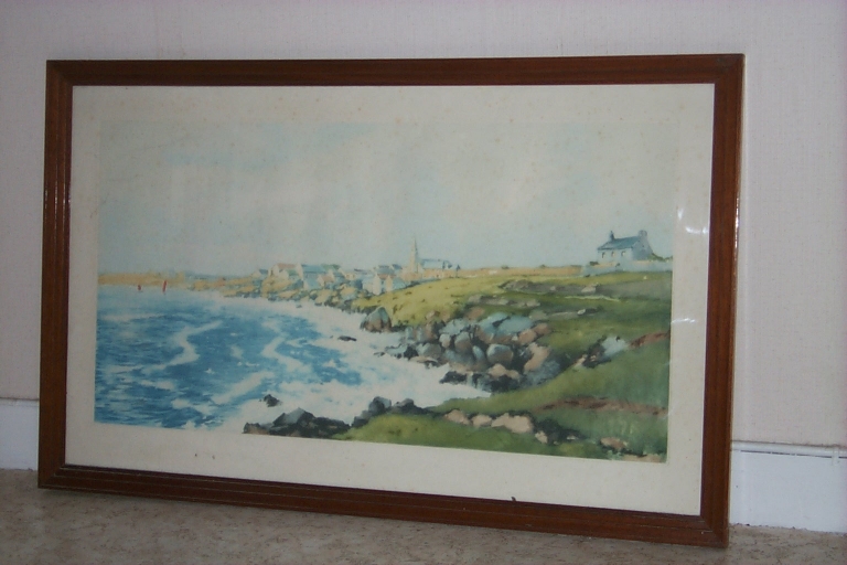 Estampe : Village au bord de la mer