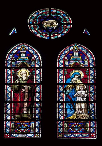 Verrière à personnages de la baie 105 : saint Joachim, Education de la Vierge