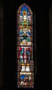 Verrière à personnage de la maîtresse-vitre (baie 0) : saint Melaine