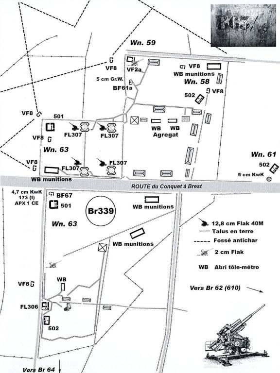 Batterie antiaérienne baptisée Vulkan (B 339) et ensembles fortifiés (B 58-60 et B 63), Avenue de la 1ère Division Française Libre (Brest)