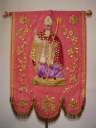 Bannière de procession : saint évêque, IHS