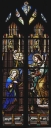 Ensemble des 7 verrières à personnages des baies 1 à 6, 100 : Scènes de la vie de la Vierge, Saint Joseph, Saint Michel, Ange gardien et Saint Louis de Gonzague (?), et des 4 verrières décoratives des baies 101 à 104