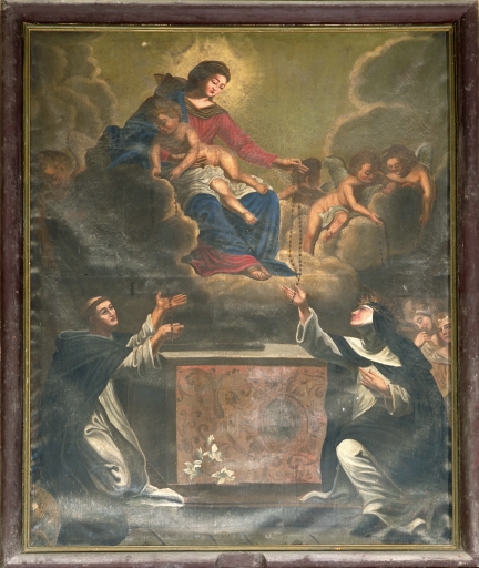 Tableau : Don du Rosaire à saint Dominique et à sainte Catherine