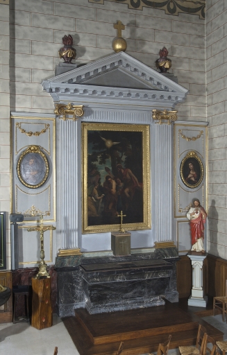 Ensemble de l'autel de saint Jean-Baptiste : autel, tabernacle, retable, 2 gradins d'autel, 2 degrés d'autel