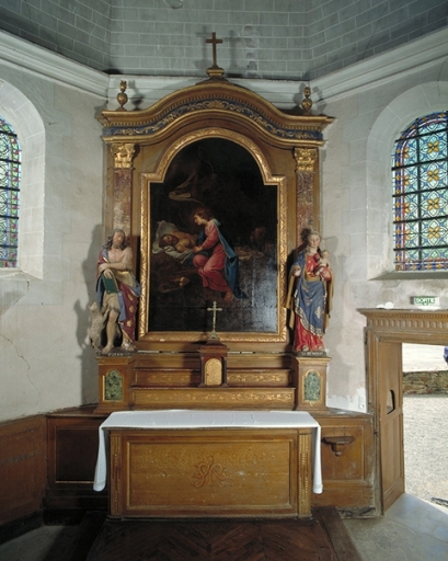 Ensemble de l'autel secondaire sud (autel, retable, tabernacle, 2 gradins)