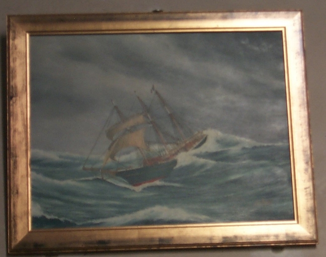 Tableau ex-voto : Trois-mats goélette terre-neuva par gros temps