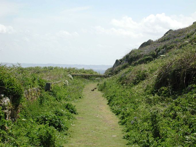 Chemin de ronde Nord reliant la grande batterie de Cosmoguer, la caserne et le fort, Ile aux Moines, les Sept-Iles (Perros-Guirec)
