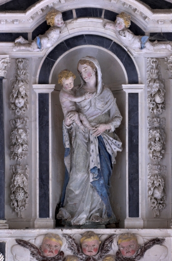 Ensemble de cinq statues (grandeur nature) : Vierge à l'Enfant ; saint Quirin ; saint Mathurin ; saint Corneille ; saint Nicodème