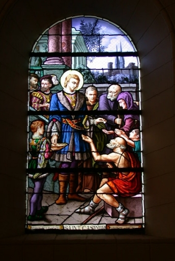 6 Verrières baies 1 à 8 : Saint Casimir ; Saint Julien ; Saint Pierre ; Education de la Vierge ; Mariage de la Vierge ; Baptême du Christ