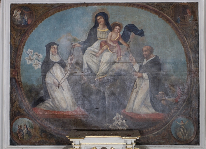 Tableau d'autel : Don du Rosaire à saint Dominique et à sainte Catherine