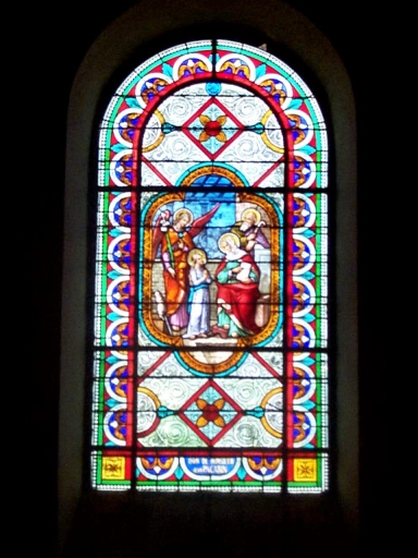 Verrière de la baie 3 (verrière historiée) : Education de la Vierge