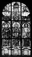 Ensemble des deux verrières à personnages de la baie 3 : Saint Corentin, Saint Joseph, Saint Yves, et de la baie 4 : Saint Louis, Saint Jean, Saint Paul-Aurélien, église Saint-Hervé (Lanhouarneau)