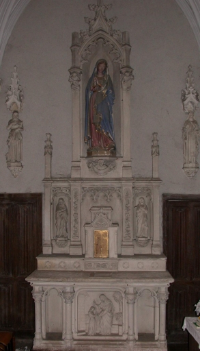 Ensemble de l'autel de la Vierge : autel, tabernacle, retable, gradin d'autel, 2 degrés d'autel