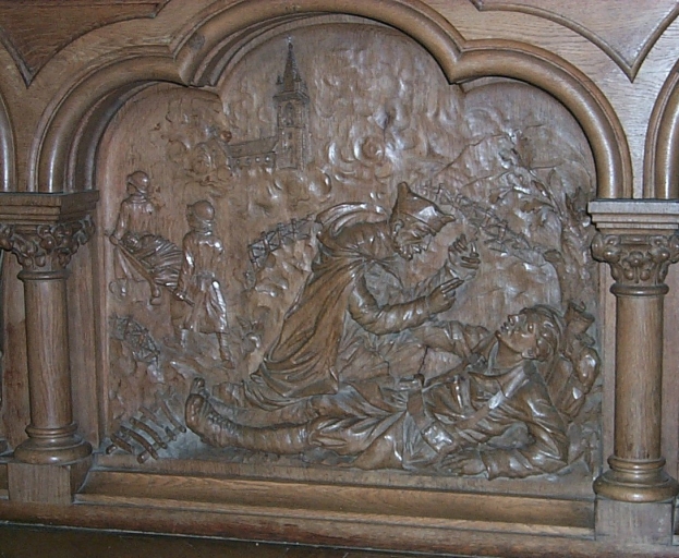 Devant d'autel : Bénédiction à un poilu mourant, saint Maurice, saint Yves