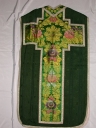 Ornement vert 1 : chasuble, étole, voile de calice, manipule, bourse de corporal