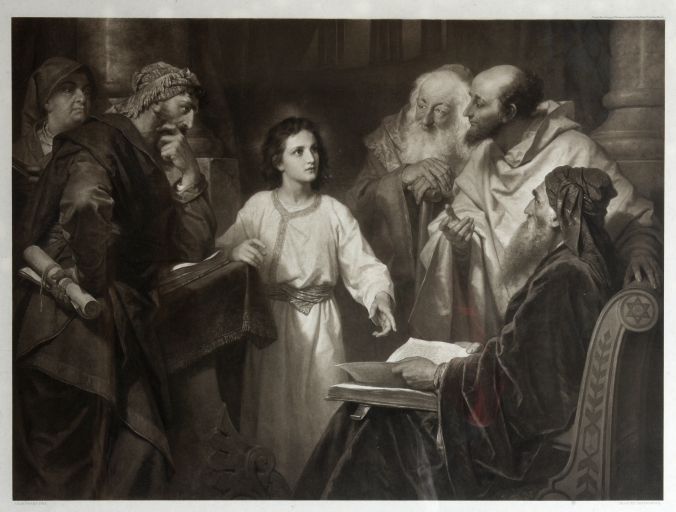 Estampe (?) encadrée : Jésus parmi les Docteurs