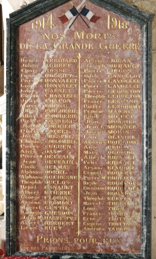 Tableau commémoratif des morts de la guerre 1914-1918