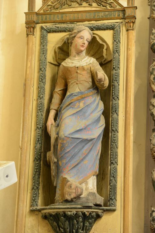Statue (d'applique, petite nature) : sainte Catherine d'Alexandrie, église paroissiale Notre-Dame-de-Lorette (Séglien)