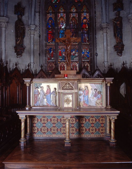 Ensemble du maître-autel (autel, retable, tabernacle, 3 degrés) : Multiplication des pains, Noces de Cana