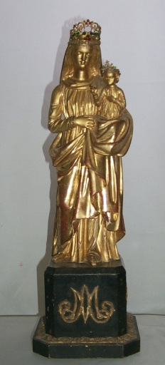 Statuette de procession (?) sur socle : Vierge à l'Enfant couronnés