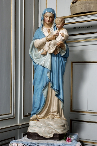 Statue sur socle : Vierge à l'Enfant, dite Notre-Dame du Sacré Coeur