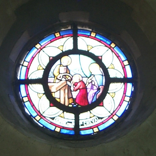 Ensemble des verrières à personnages des baies 5, 6 : Annonciation, Sainte Famille