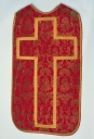 Ornement rouge 2 : chasuble, bourse du corporal, étole, manipule, voile de calice