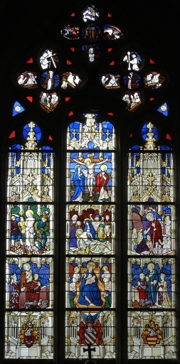 Verrière à personnages de la baie 108 (ancienne maîtresse-vitre) : Passion et Résurrection du Christ, Jugement dernier