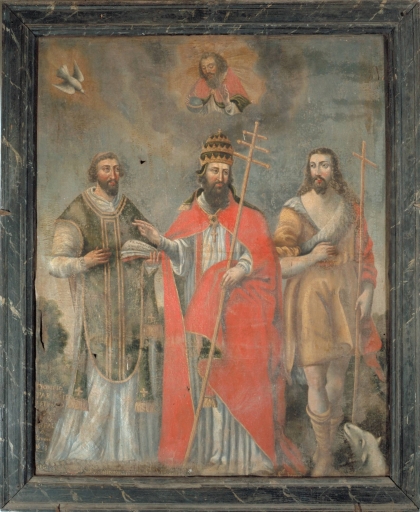 Tableau : saint Urbain, pape, entre saint Jean-Baptiste et saint Malo (?)