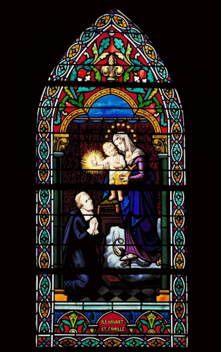 Verrière à personnages de la baie 7 : Apparition de Notre-Dame du Sacré Coeur à saint Jean Eudes