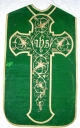 Ornement vert 1 : chasuble, voile de calice, étole et bourse de corporal