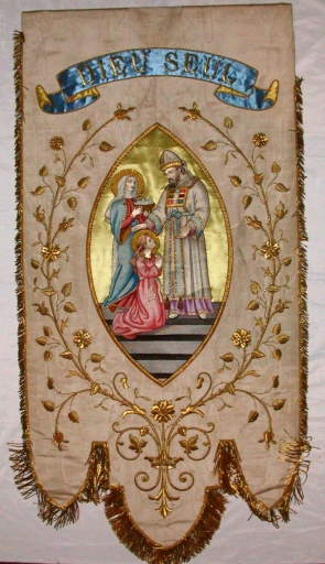 Bannière de procession des Enfants de Marie : Présentation de la Vierge au temple