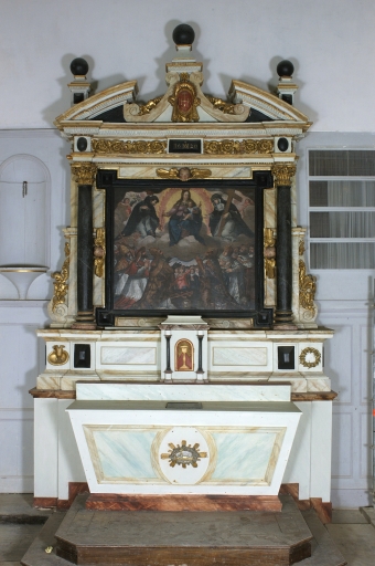 Ensemble de l'autel de la Vierge : autel, retable, gradin d'autel, 2 degrés d'autel
