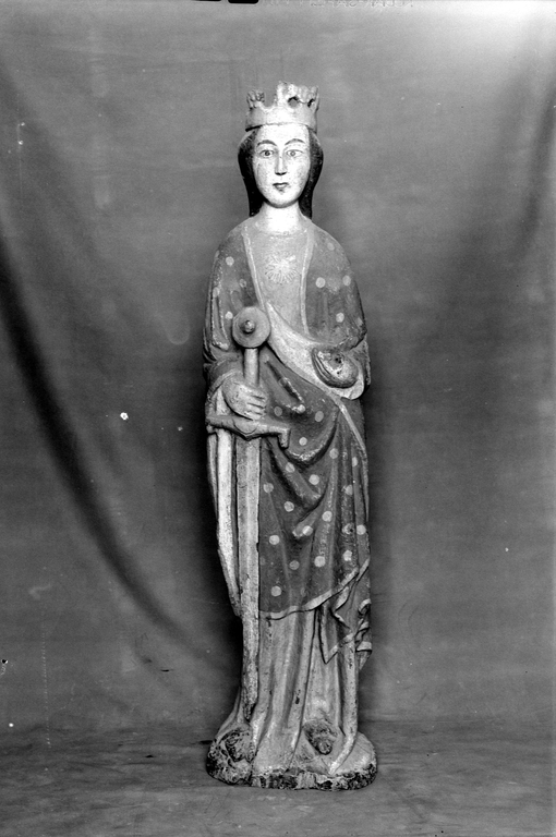 Statue (petite nature, d'applique) : sainte Catherine d'Alexandrie, église paroissiale Saint-Laurent (Callac)