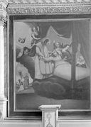 Tableau : scènes de la vie de saint Mathurin, saint Mathurin au chevet d'un mourant, saint Mathurin exorcisant Théodora, église paroissiale Saint-Pierre Saint-Paul (Kergrist)
