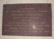 Plaque commémorative de l'abbé Thomas Vincent