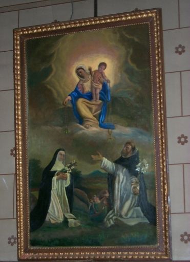 Tableau : Donation du Rosaire à saint Dominique et sainte Catherine de Sienne