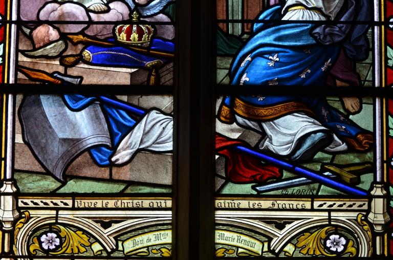 Verrière de la baie 4 (verrière à personnages, vitrail tableau) : Consécration de la France au Sacré Coeur