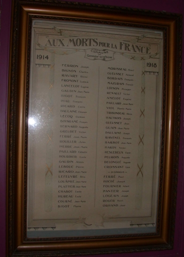 Tableau commémoratif des morts de la guerre 1914 1918