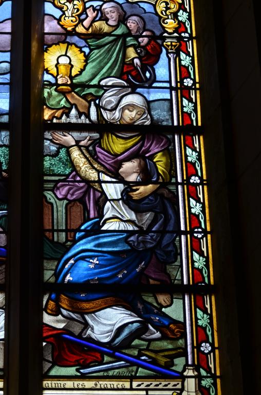 Verrière de la baie 4 (verrière à personnages, vitrail tableau) : Consécration de la France au Sacré Coeur