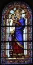Ensemble de 4 verrières figurées : Sacré-Coeur ; Vierge à l'Enfant ; Saint Alban ; Sainte Catherine